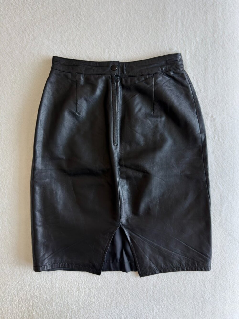 Genuine Leather High Waist Pencil Skirt Black Slit Office Siren Womens Size 6